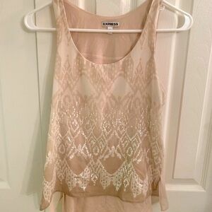 Express Vintage Blush Pink Sheer w Sparkle Blouse Sleeveless Tank